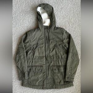 American Eagle Utility Jacket Coat Sherpa Hoodie Army Green Military Small EUC